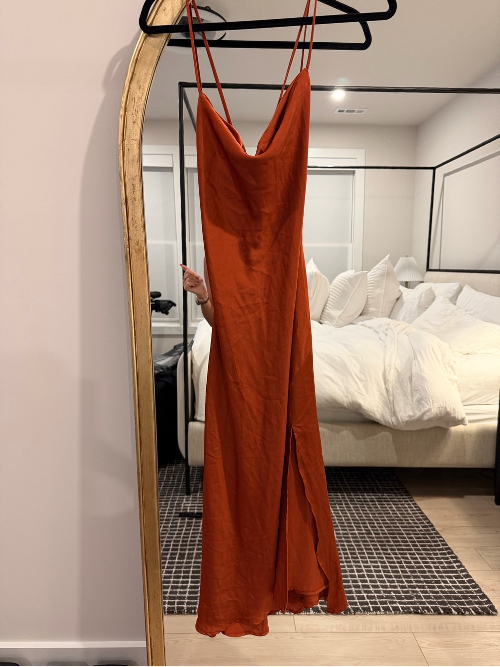 Astr Slip Maxi Dress in Rust Orange with Spaghetti Straps